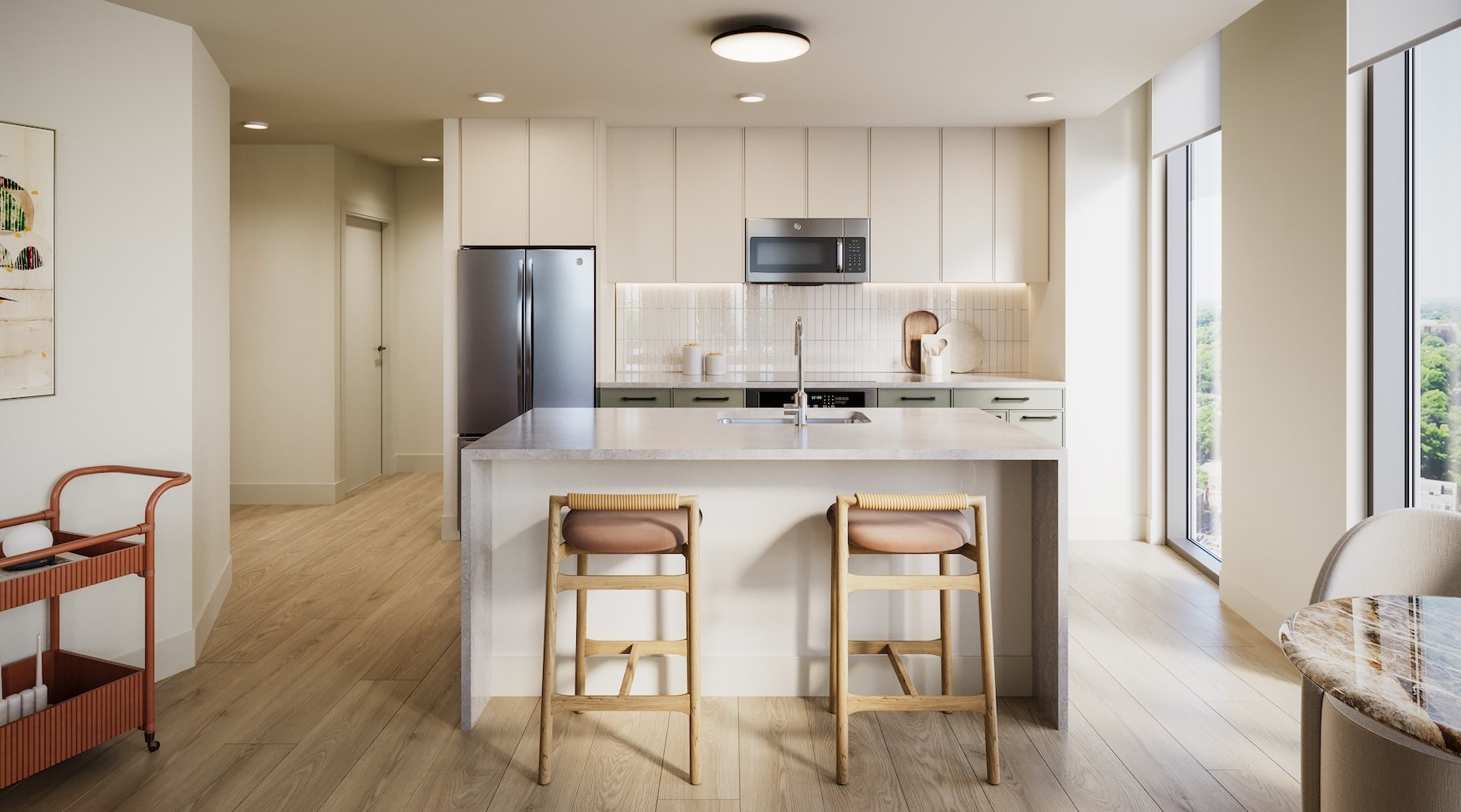 a kitchen with a dining table and chairs