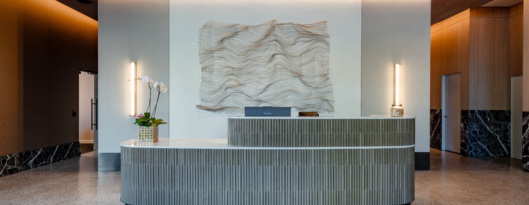 Lobby desk with ambient lighting